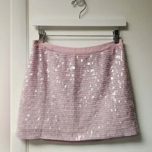 Club Monaco Tassel Ruffle Miniskirt in Pastel Lilac Bloom / Lilac Cloud